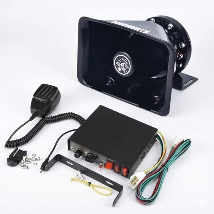 MORABLU 車載拡声器 12V 200W サイレン付 アンプ スピーカー ハンドマイク セット 選挙 移動販売 廃品回収 防犯パトロール 宣伝 車載用 (ブラック)