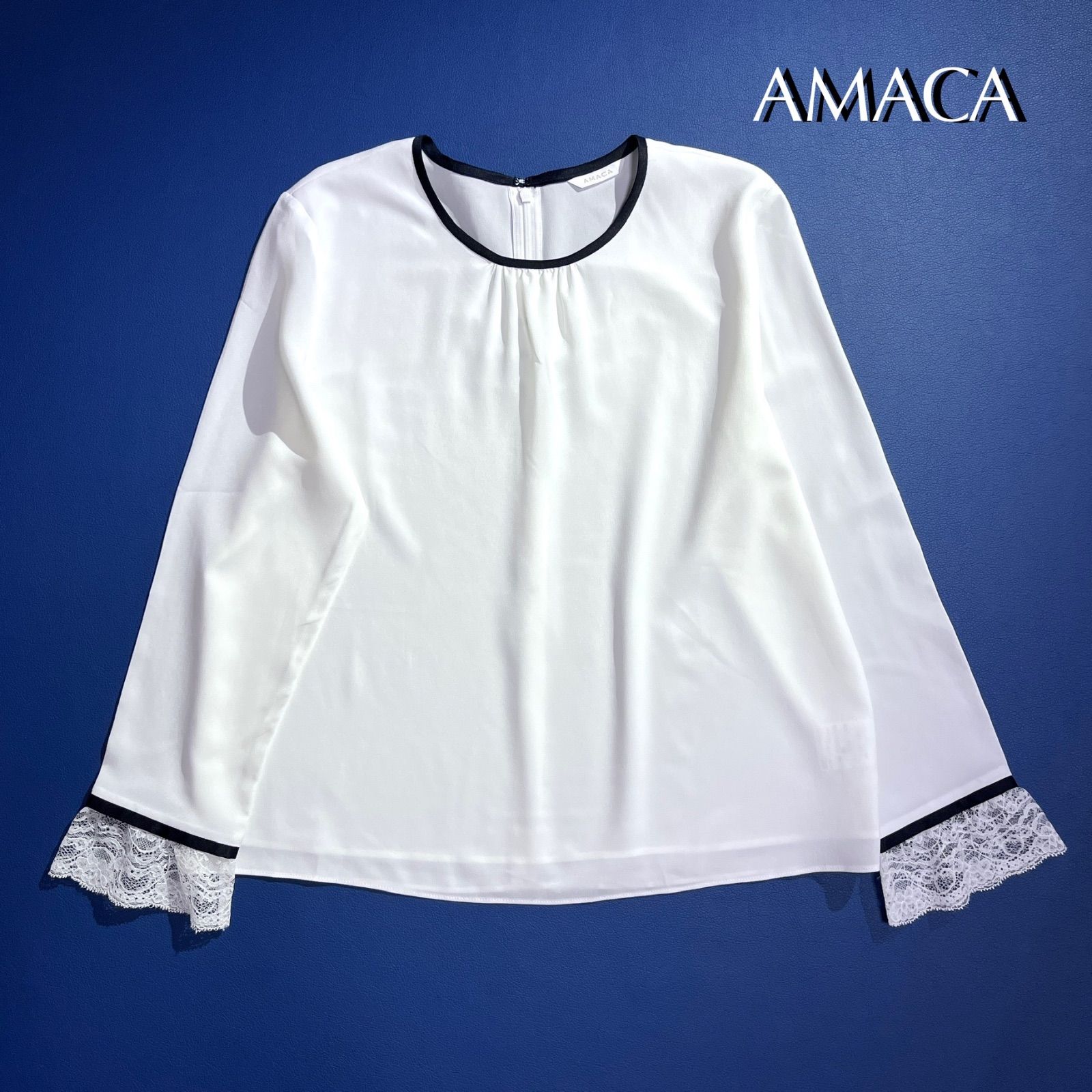 cV12 AMACA オフィス レース ブラウス カットソー シャツ クルーネック 