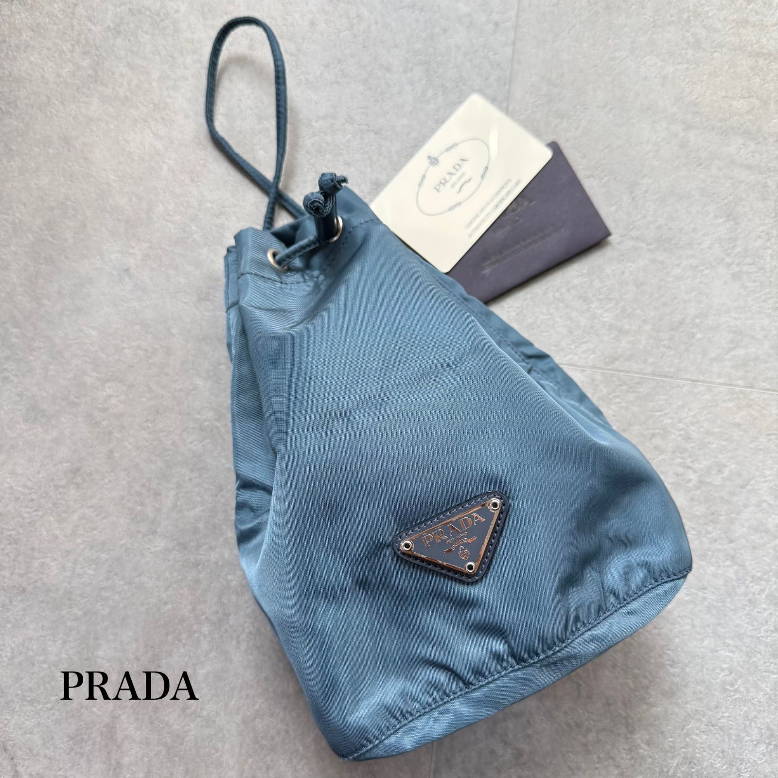 美品 PRADA プラダ 三角ロゴ 巾着バック ナイロン ハンドバック 