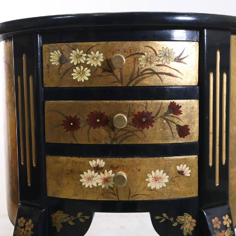 豪華 中国伝統家具 ハンドペイント 花鳥図 金箔 サイドチェスト サイド 