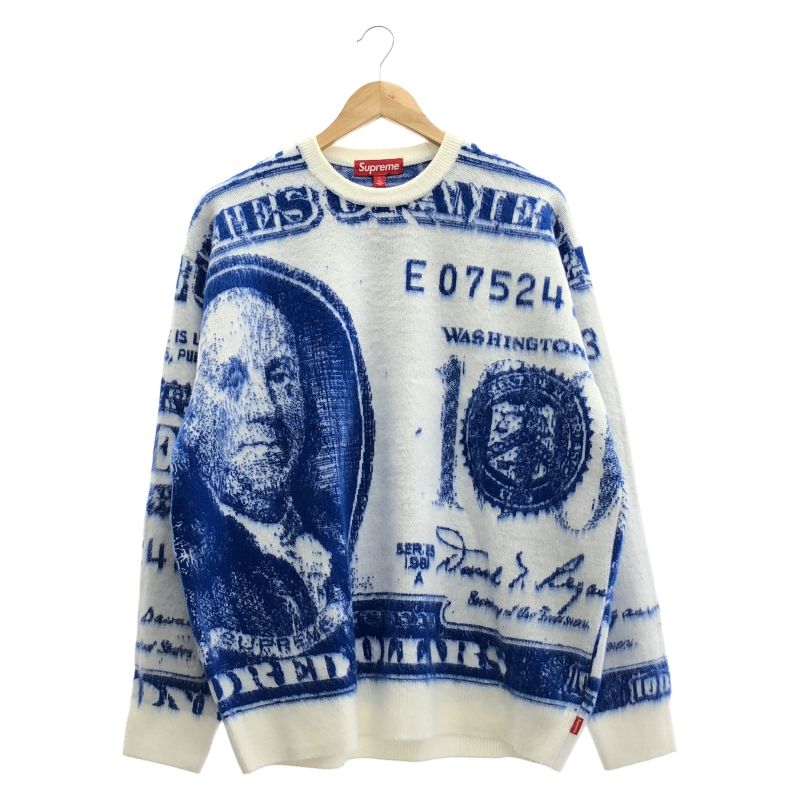 中古】Supreme MONEY SWEATER ニット L ホワイト ブルー シュプリーム