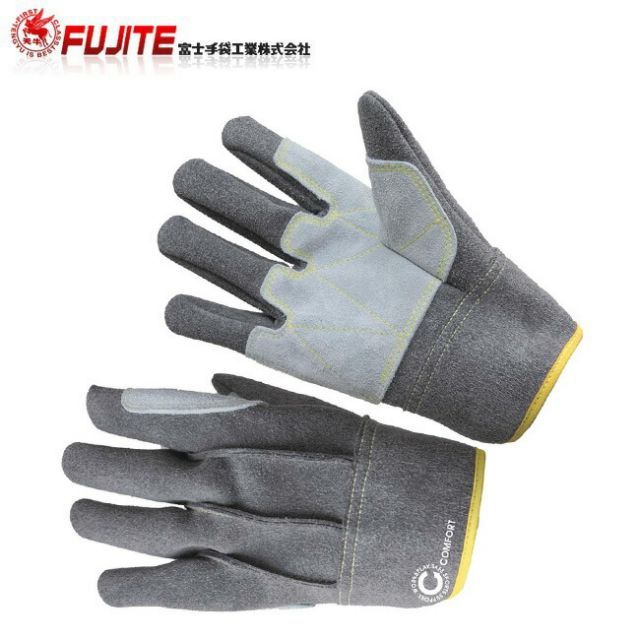 【10双セット】富士手袋工業 FUJITE 058 コンフォート 大判刺し子床革当付｜革手袋 作業手袋 牛床革 補強 ケブラー糸 耐摩耗 高耐久 建築 鉄工 土木 作業用 メンズ