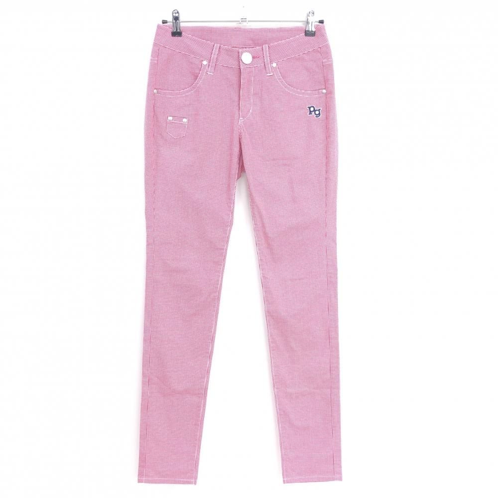 美品】パーリーゲイツ パンツ ピンク チェック ストレッチ レディース