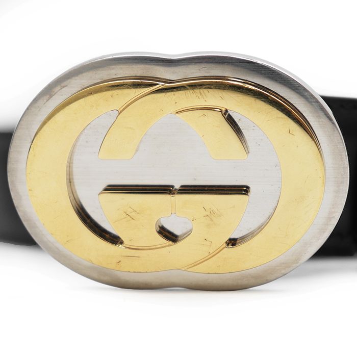 GUCCI グッチ レザーベルト サイズ 85・34 メンズ GG インターロッキング ロゴ ゴールドバックル スーツ フォーマル 小物 ブラック 黒 イタリア製 598092 GUCCI グッチ レザーベルト サイズ 85・34 メンズ GG インター