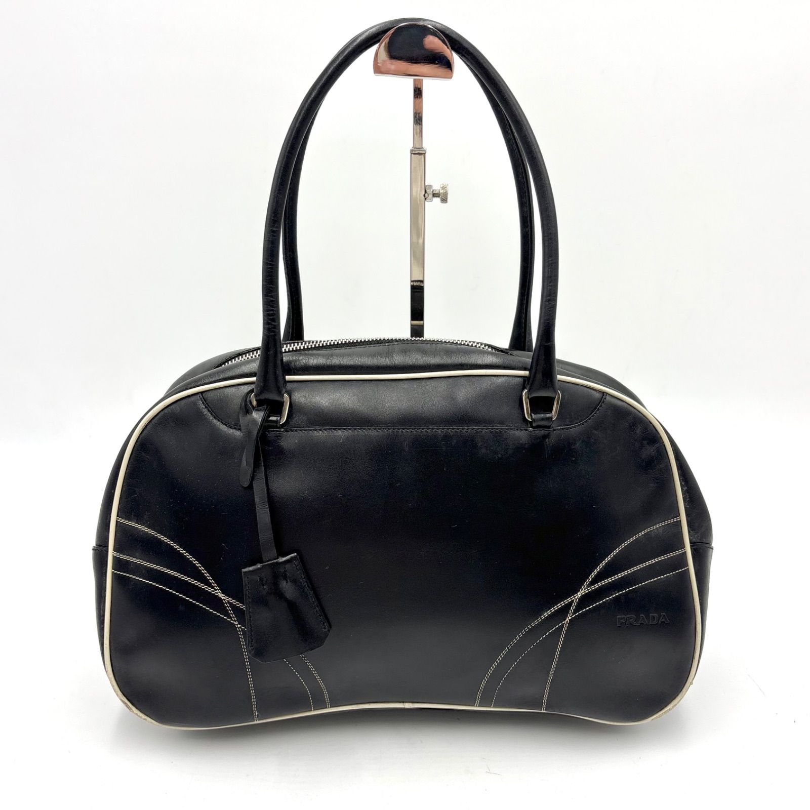 PRADA Y2K Archive Bowling Bag Leather Tote Black Prada Bowling Bag Tote Bag Black 2Y3501