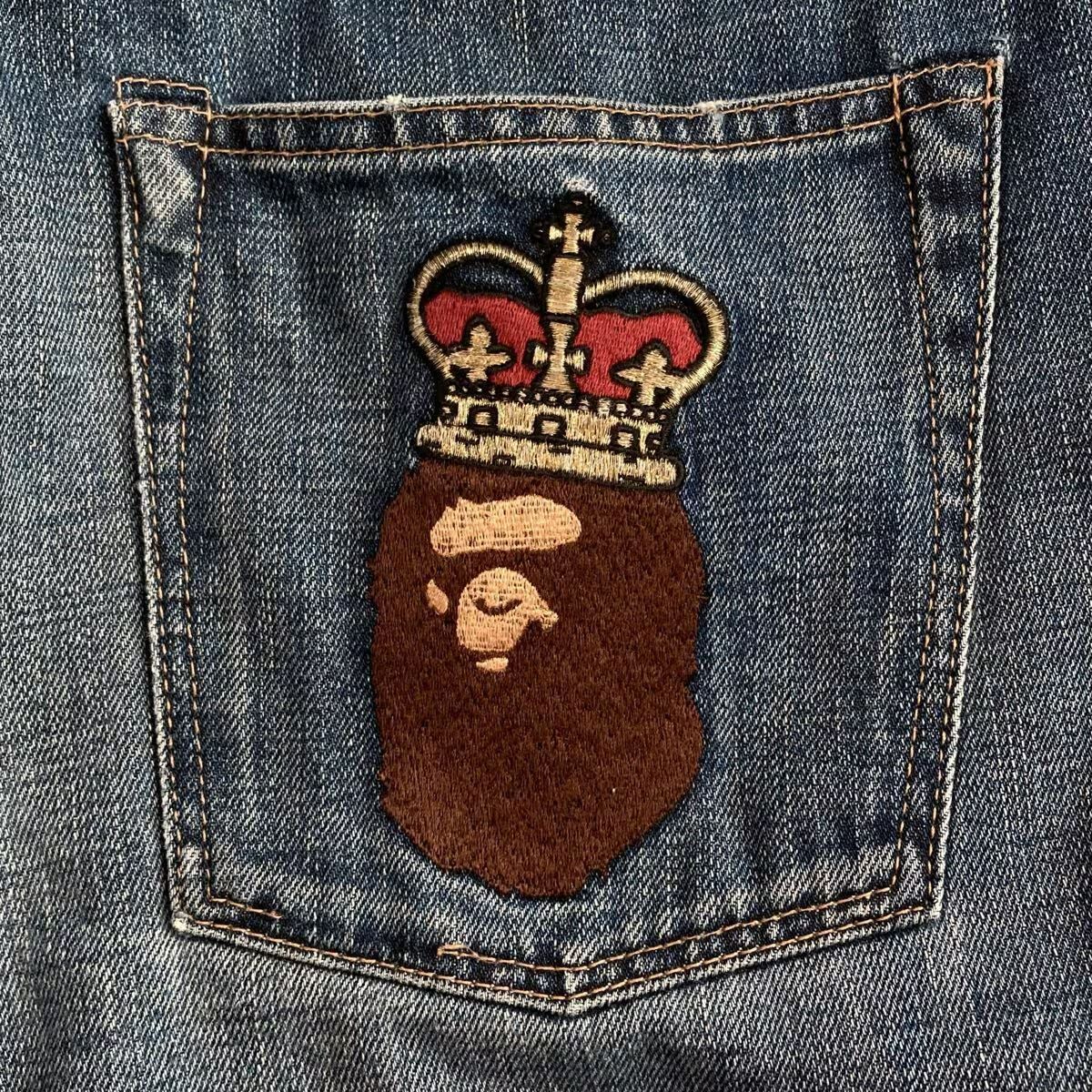 APE 刺繍 A BATHING HEAD デニム CROWN LOGO Mサイズ a bathing ape