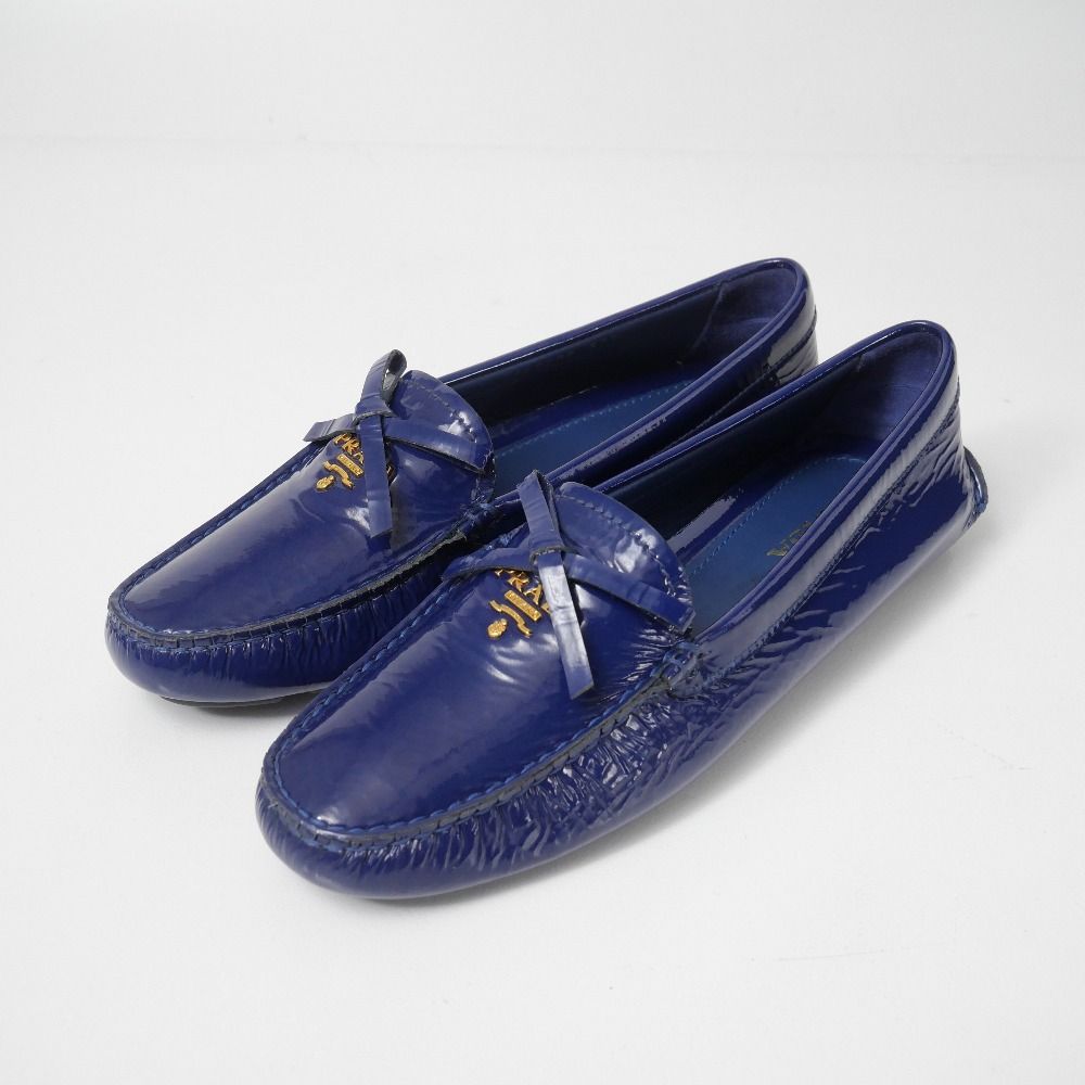 □美品□PRADA プラダ ローファー サイズ37 1/2 エナメル リボン 