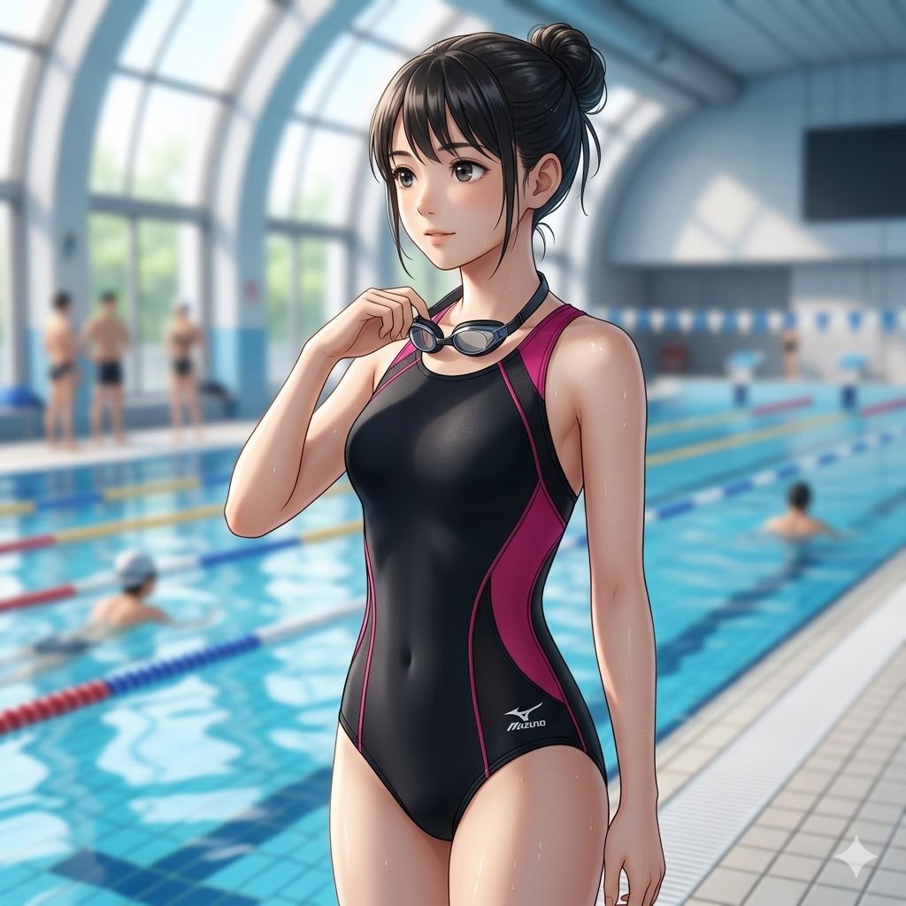 H790ミズノ♪ブラックにピンクカラー切り替え女子競泳水着