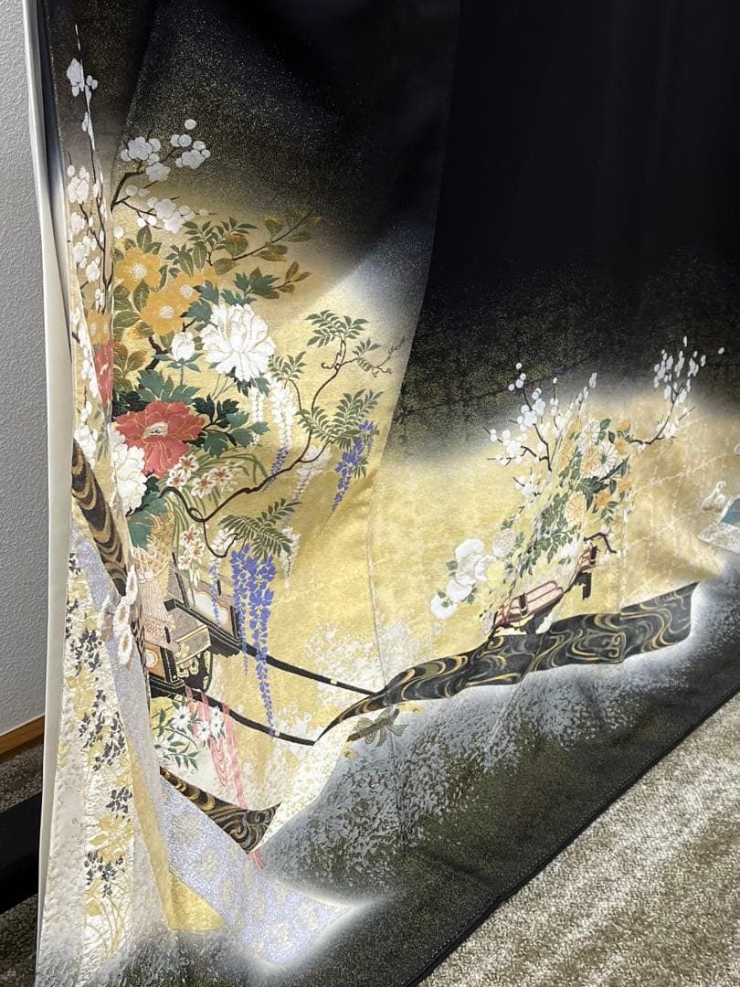 山本寛斎 寿光織 琳派華祥 黒留袖 御所車 比翼仕立て 正絹 A288 - メルカリ