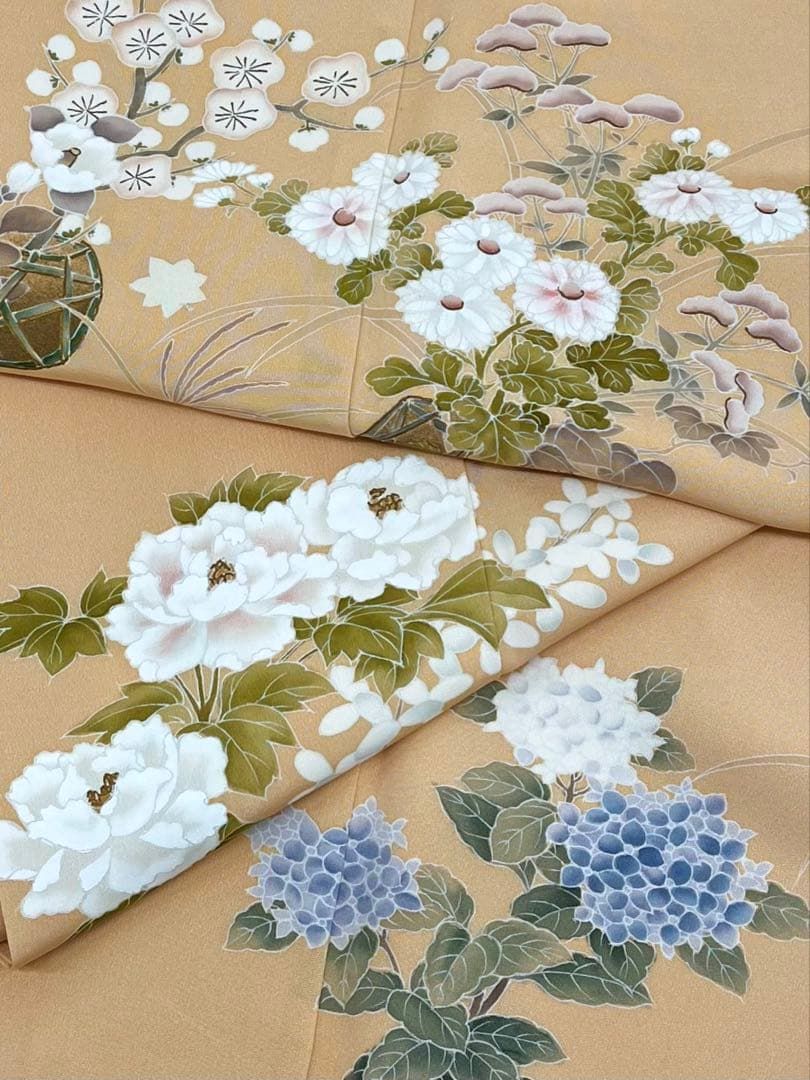 付け下げ 金彩 手描き 花籠 四季の花々 正絹 A289 - メルカリ