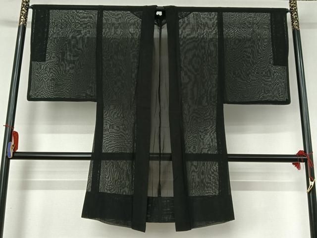 平和屋着物▽男性　羽織　スリーシーズン　春夏秋　塵除け　紗　暗黒色　黒地　正絹　逸品　AABI2186jh