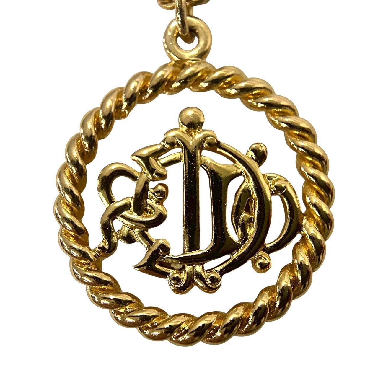 Dior】旧ロゴ エンブレム ツイスト チェーン ネックレス ゴールド/金