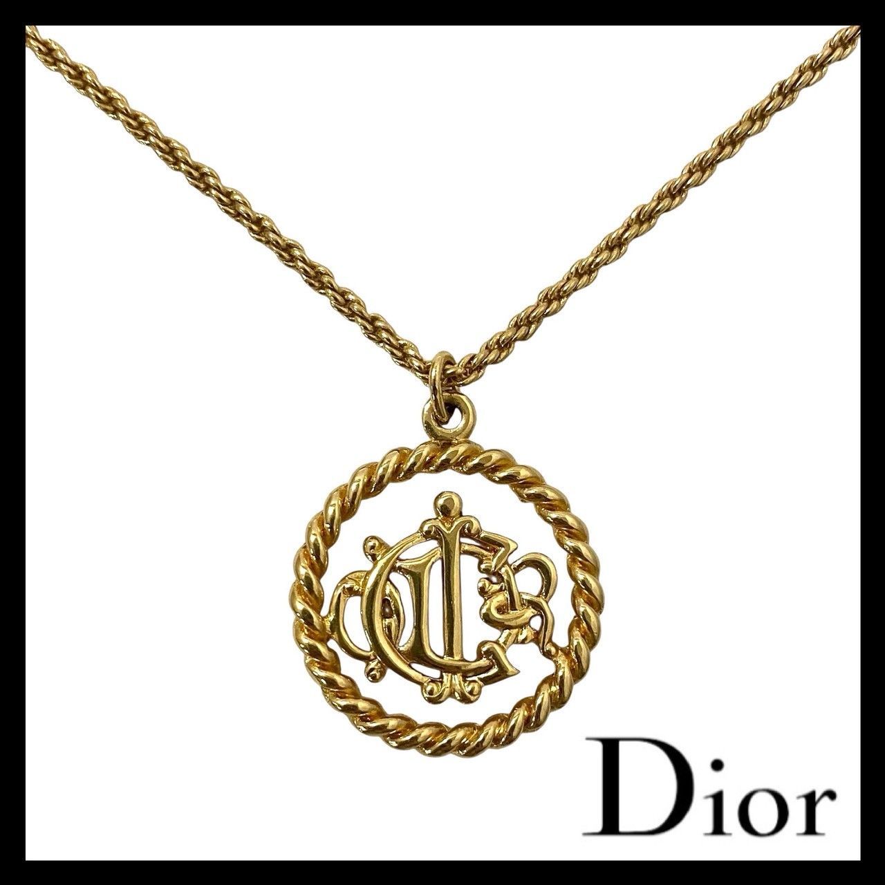 Dior】旧ロゴ エンブレム ツイスト チェーン ネックレス ゴールド/金 Dior】旧ロゴ エンブレム ツイスト チェーン ネックレス ゴールド/金
