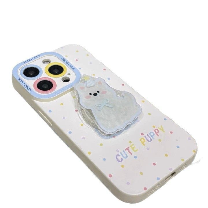 GOOD LUCK 犬デザイン クリア iPhone ケース 流砂スタンド 可愛いiPhone17/17pro//iphone16/iphone15/14/13/12 多機種対応