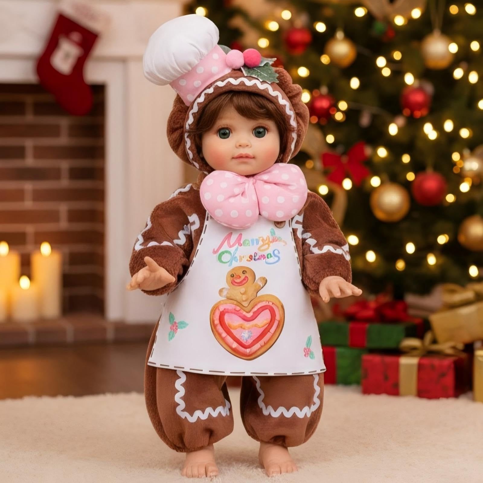 新品 Cloveray 18インチビニールクリスマスリボーンドール ジンジャーブレッドの服赤ちゃん人形 手描き高彩メイク コレクション＆ギフト用 ハロウィンにも最適