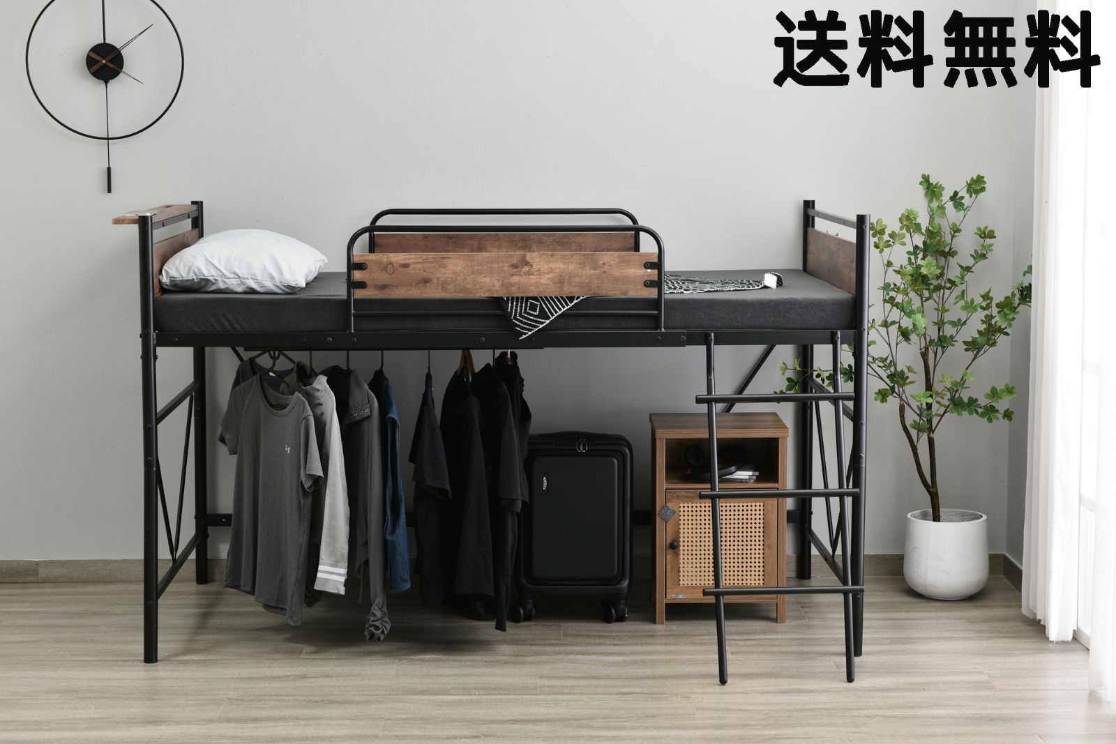 ロフトベッド パイプベッド シングル 耐荷重150kg 高さ125cm システムベッド ロータイプ ミドルタイプ 収納 北欧風 大人 一人暮らし ハンガーポール4本付属 送料無料 スチール 耐震 ベッド 子供部屋 <JETO>...