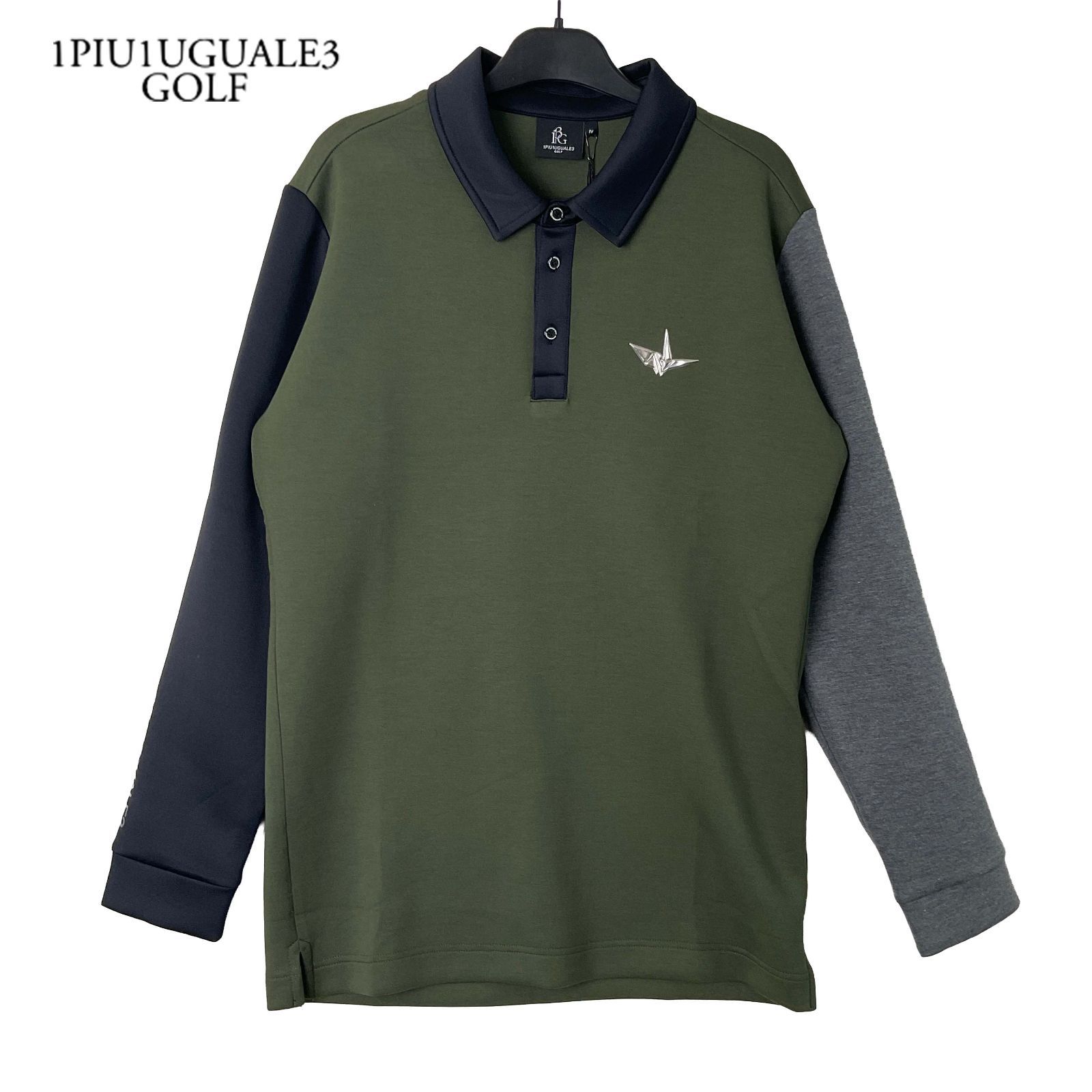 メンズゴルフ ポロシャツ　長袖　カーキ　メンズ ロゴライン 1piu1uguale3GOLF ポロシャツ GOLF(ウノピゥ 1PIU1UGUALE3 | モックネック メンズウェア