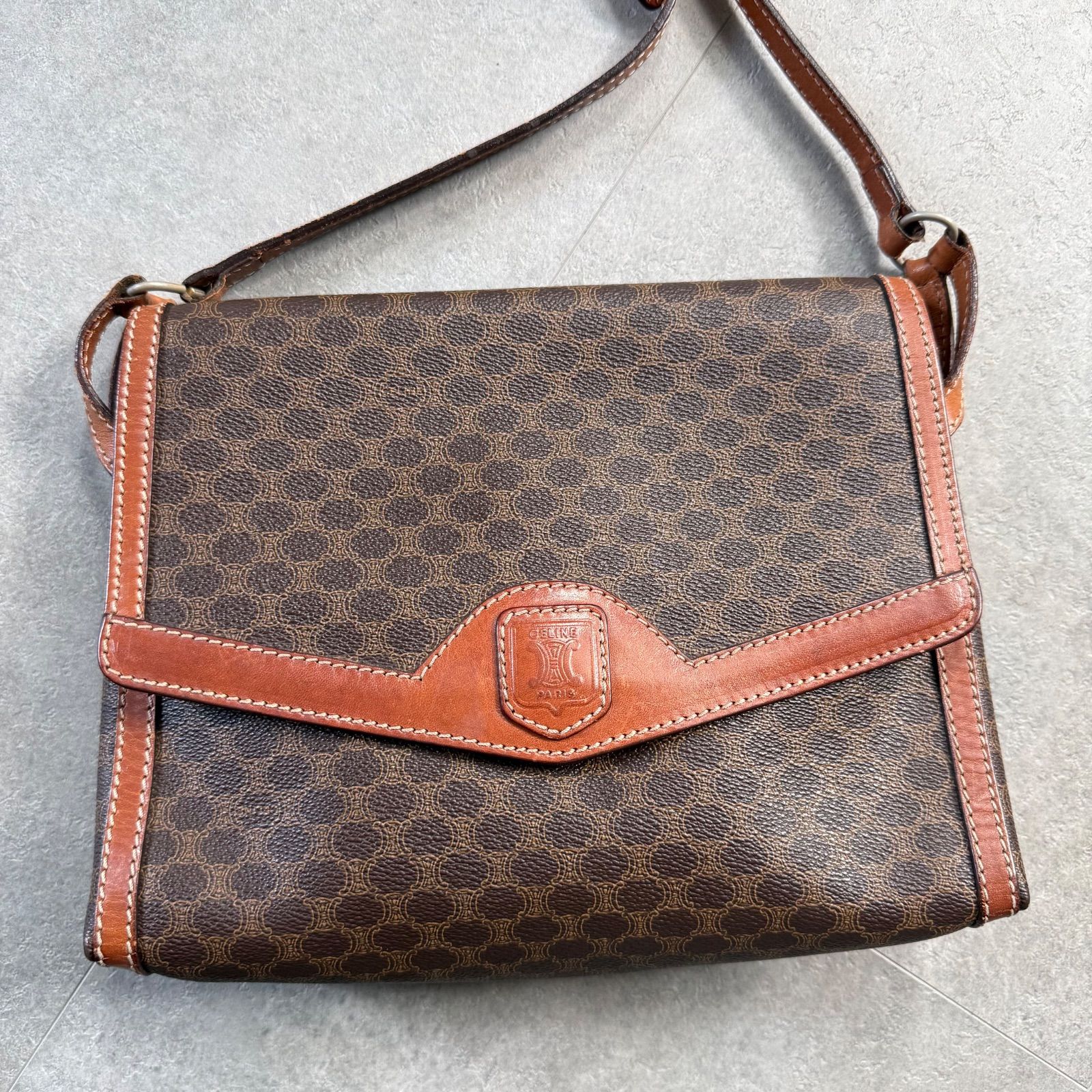 CELINE セリーヌ マカダム ショルダーバック PVCレザー ブラウン 