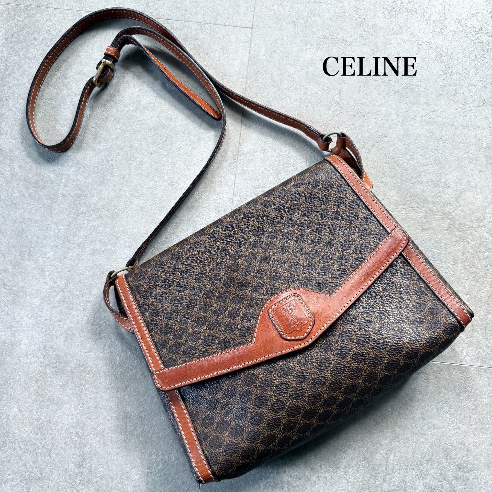 CELINE セリーヌ マカダム ショルダーバック PVCレザー ブラウン 