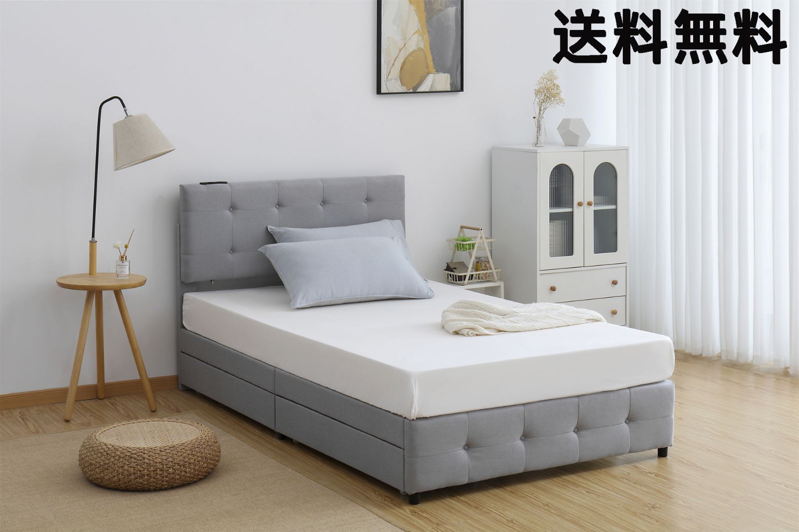 ファブリックベッド【セミダブル】 引き出し付き 布貼り DARK GREY