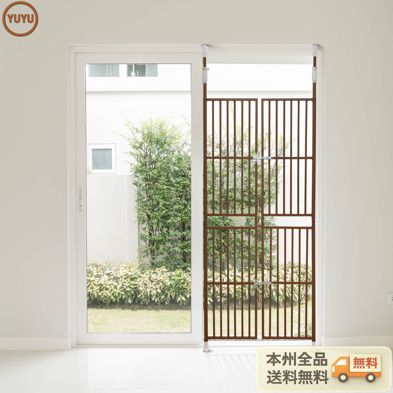 ペット高さ調節対応 205～285cm ドア ケージ 取付幅85～91cm 留守番 保護 ネコ 脱走防止 柵 フェンス 脱走防止 猫用 多頭飼い 多頭 スチール ペットケージ 新生活【ブラウン】 【ブラウン】