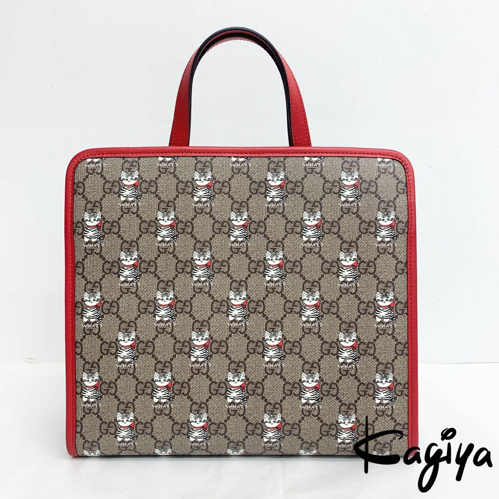 グッチ GUCCI チルドレン 605614 PVC ハンドバッグ ベージュ ネコ 猫