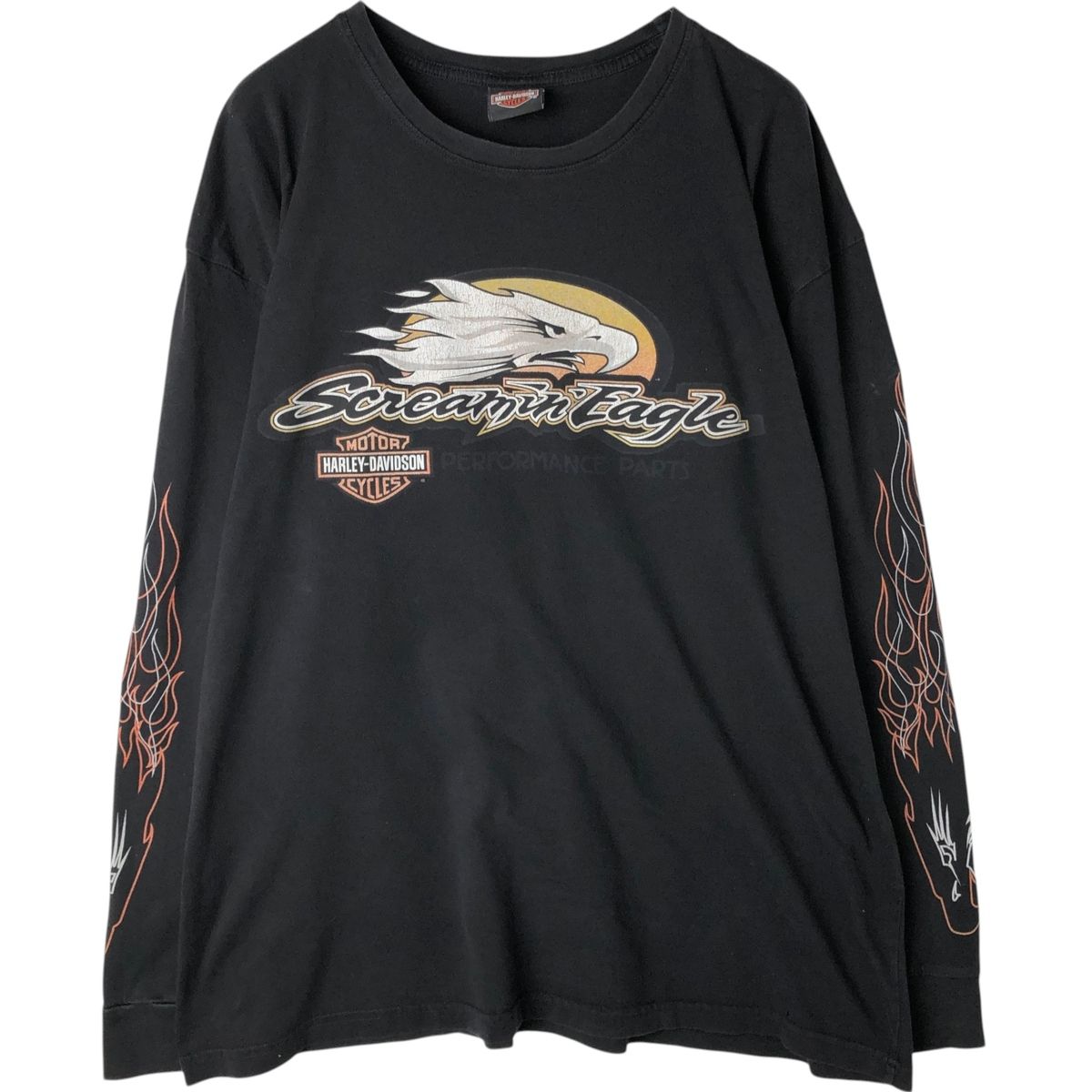HARLEY-DAVIDSON ファイヤーパターン イーグル ロングTシャツ 黒