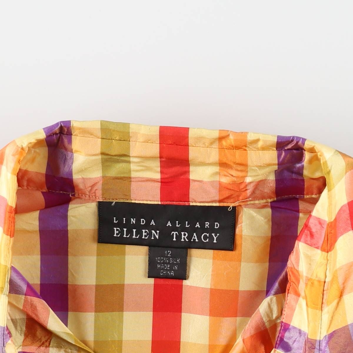 古着 ELLEN TRACY チェック柄 長袖 シルクシャツ レディースL相当/eaa621188 古着 ELLEN TRACY チェック柄 長袖 シルクシャツ レディースL相当