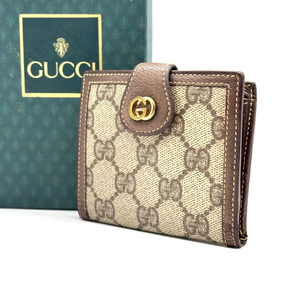 余白まで美しい】 GUCCI 二つ折り財布 GGスプリーム オールドグッチ 