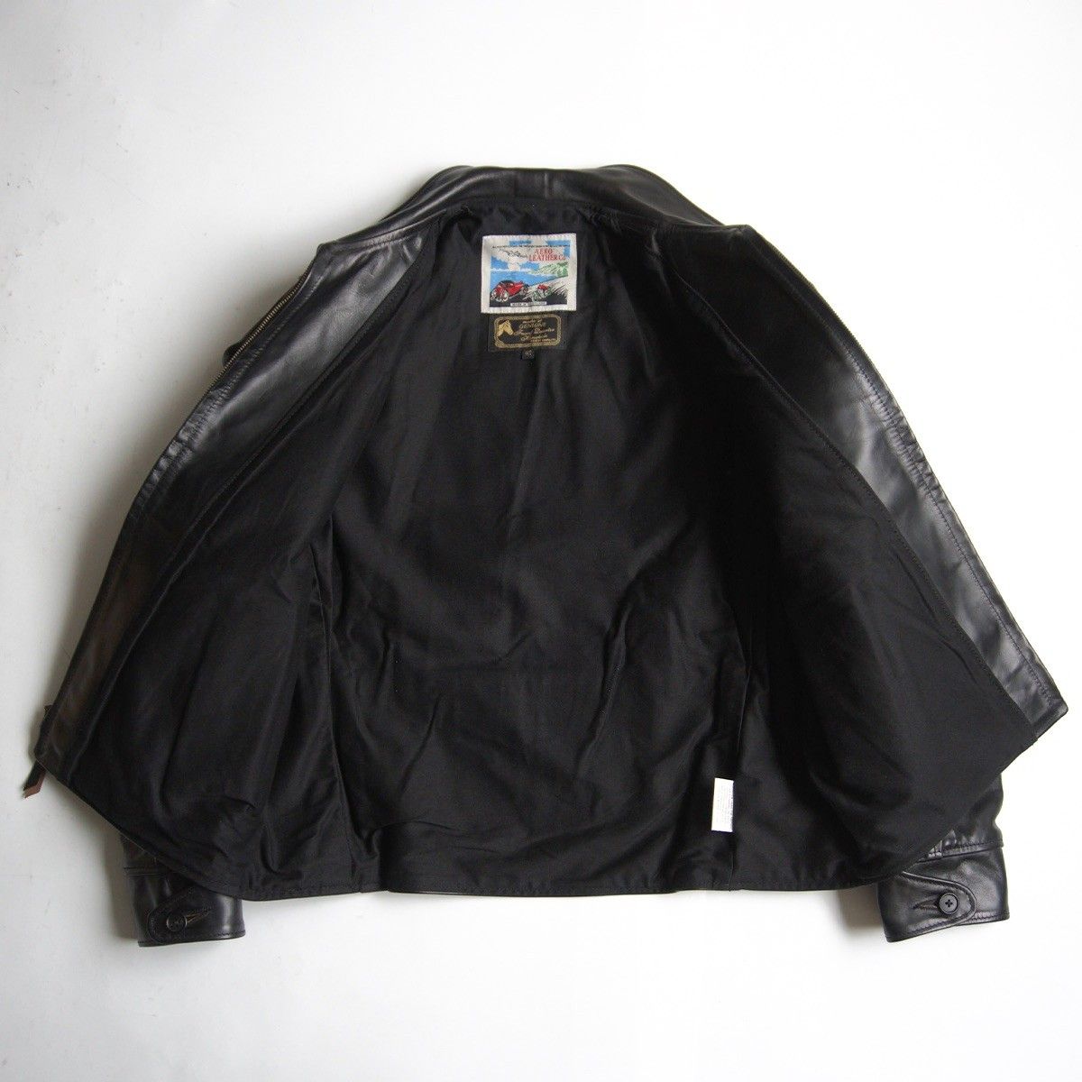 【美品/ビッグサイズ】AERO LEATHER【ハーフベルト ホースハイド レザー ジャケット】42 ブラック エアロレザー 26031090 美品/ビッグサイズ】AERO LEATHER【ハーフベルト ホースハイド レザー