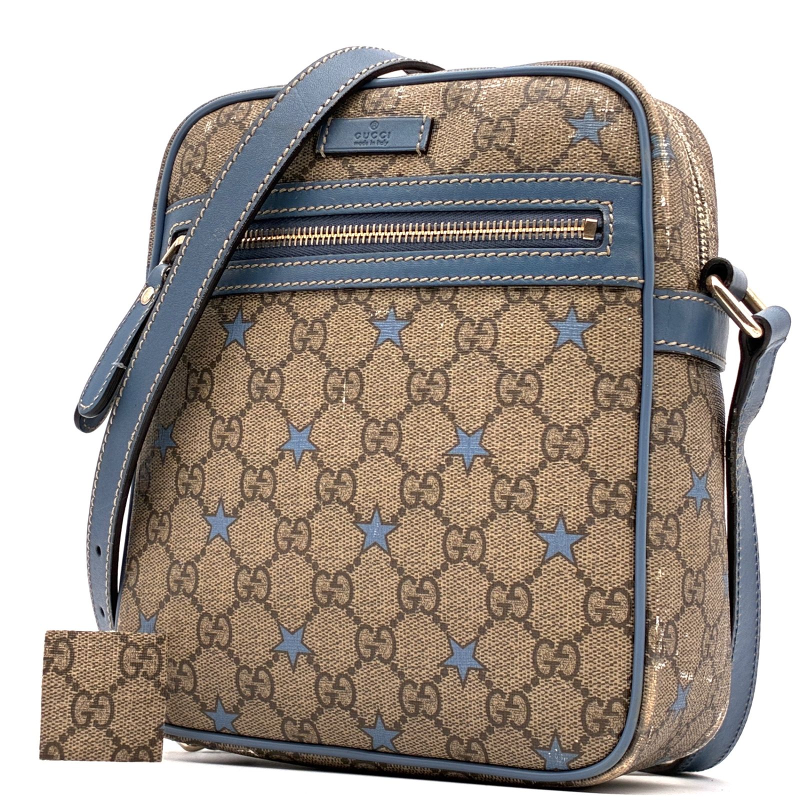 GUCCI グッチ GGスプリーム スター 星柄 ショルダーバッグ メッセンジャーバッグ 斜め掛け PVC レザー ベージュ ブルー メンズ レディース ユニセックス 希少 レア 人気 定番 プレゼント ギフト 肩掛け 縦型 スクエア ポシェット 鞄 GUCCI グッチ GGスプリーム スター 星柄 ショルダーバッグ