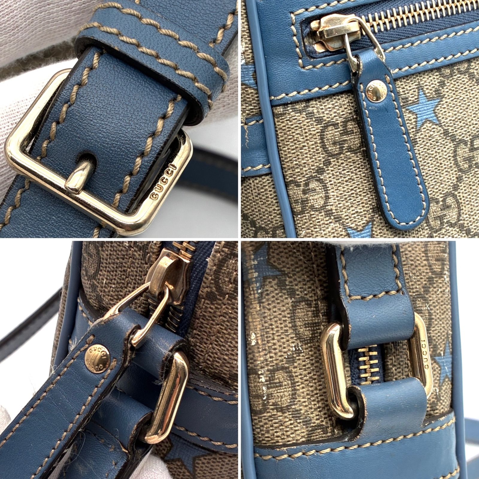 GUCCI グッチ GGスプリーム スター 星柄 ショルダーバッグ メッセンジャーバッグ 斜め掛け PVC レザー ベージュ ブルー メンズ レディース ユニセックス 希少 レア 人気 定番 プレゼント ギフト 肩掛け 縦型 スクエア ポシェット 鞄 GUCCI グッチ GGスプリーム スター 星柄 ショルダーバッグ