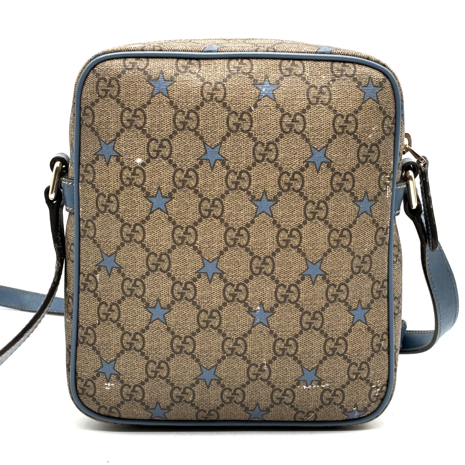 GUCCI グッチ GGスプリーム スター 星柄 ショルダーバッグ メッセンジャーバッグ 斜め掛け PVC レザー ベージュ ブルー メンズ レディース ユニセックス 希少 レア 人気 定番 プレゼント ギフト 肩掛け 縦型 スクエア ポシェット 鞄 GUCCI グッチ GGスプリーム スター 星柄 ショルダーバッグ