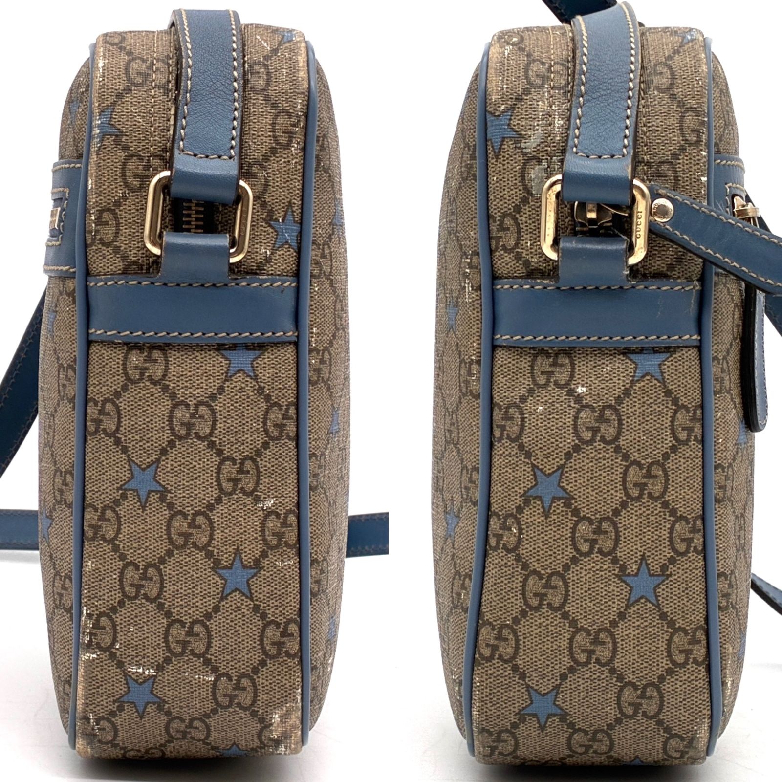 GUCCI グッチ GGスプリーム スター 星柄 ショルダーバッグ メッセンジャーバッグ 斜め掛け PVC レザー ベージュ ブルー メンズ レディース ユニセックス 希少 レア 人気 定番 プレゼント ギフト 肩掛け 縦型 スクエア ポシェット 鞄 GUCCI グッチ GGスプリーム スター 星柄 ショルダーバッグ
