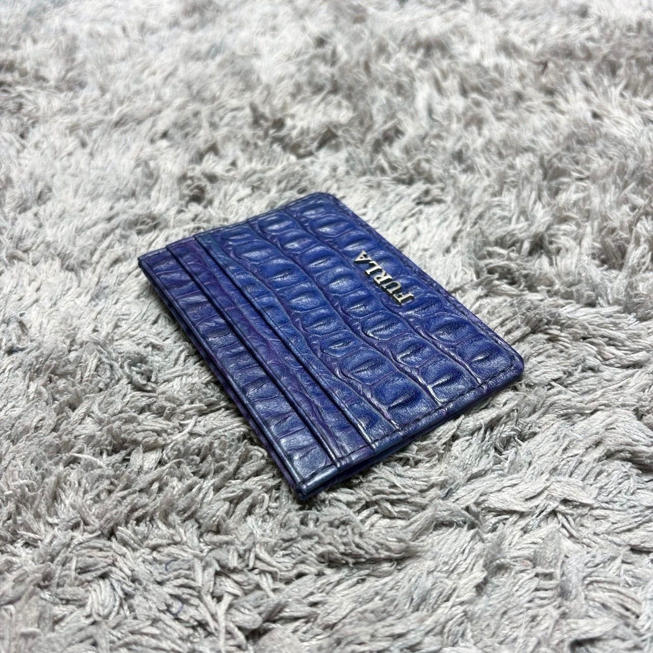 FURLA フルラ カードケース 名刺入れ レザー 型押し ブルー - メルカリ