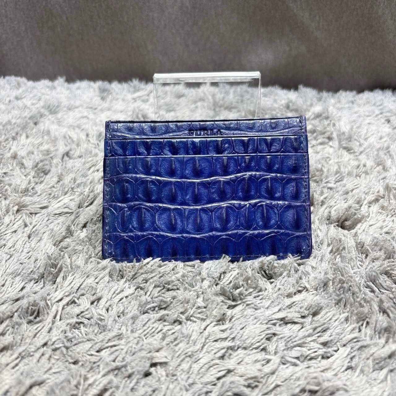FURLA フルラ カードケース 名刺入れ レザー 型押し ブルー - メルカリ