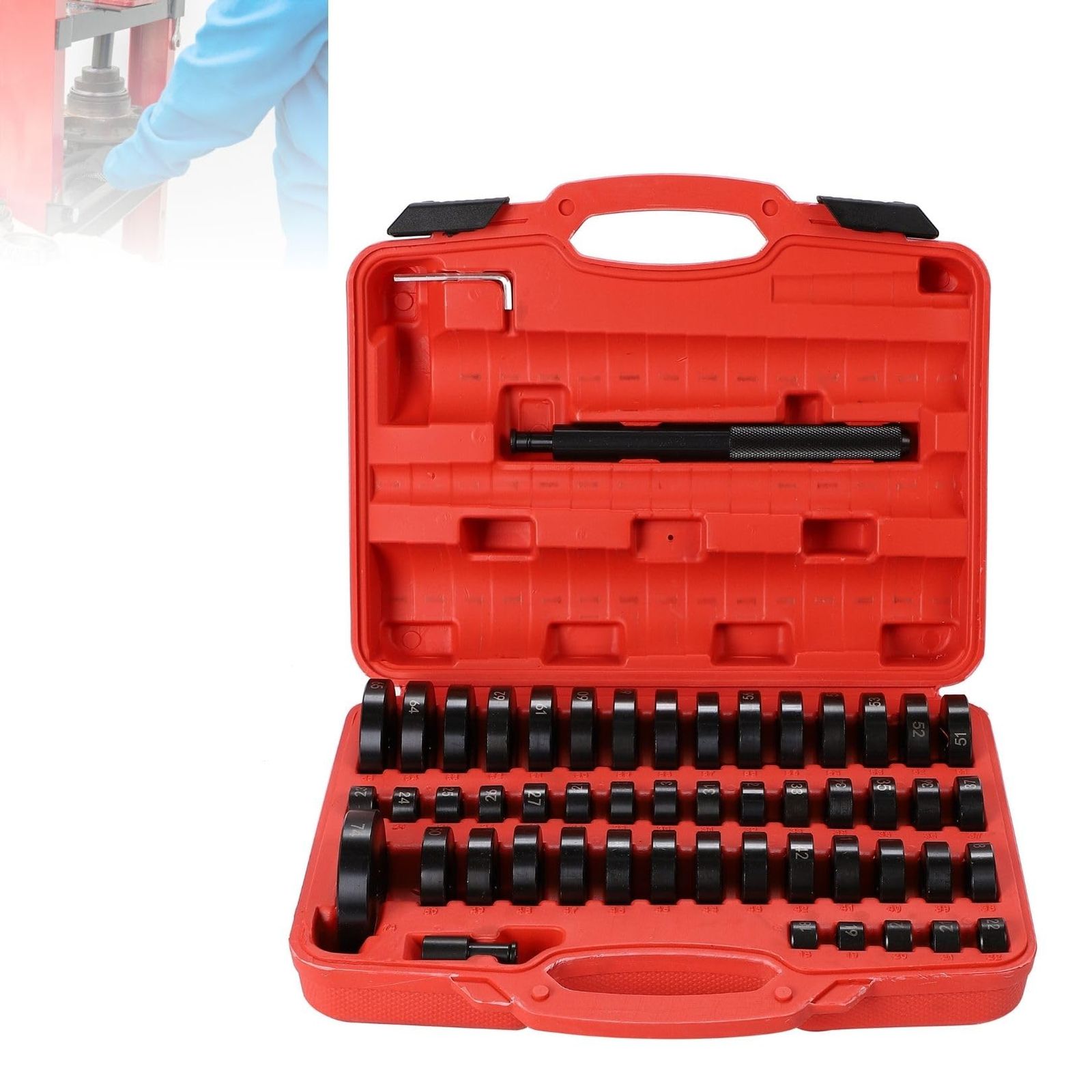 Partools 油圧プレス アタッチメント アダプターセット 52点 18mm-74mm オイルシール ベアリング プッシュ 圧入 (52点セット) [52点セット]