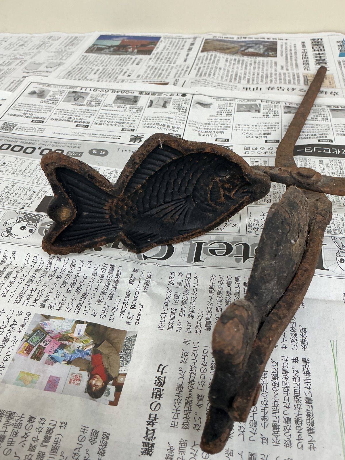 昭和レトロ　たい焼き器 　二丁焼き 　鋳物 Yahoo!オークション - たい焼き器 鯛焼き器 焼き型 焼型 天然物 昭和