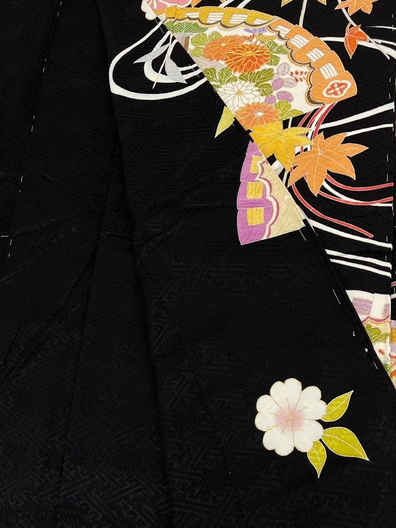 千總謹製 落款入 振袖 仮絵羽 未仕立て品 金駒 金彩 正絹 八掛付き 