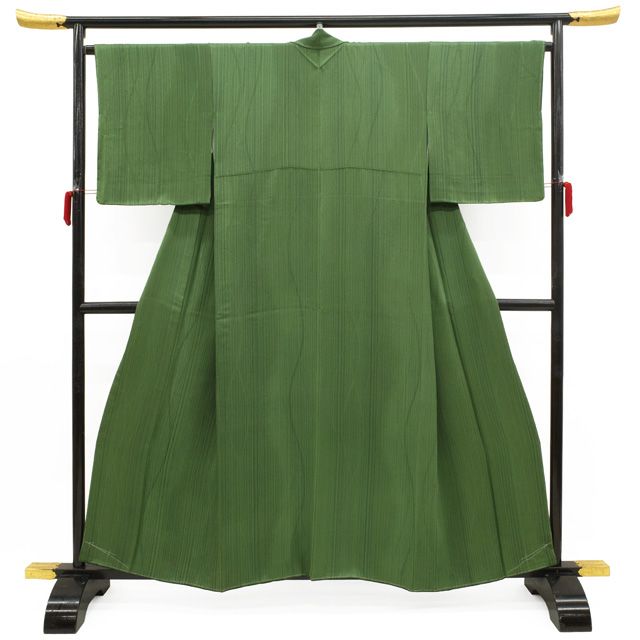 新古品】 小紋 手染屋 吉兵衛 袷 着物 未使用 正絹 緑 グリーン系 志毛