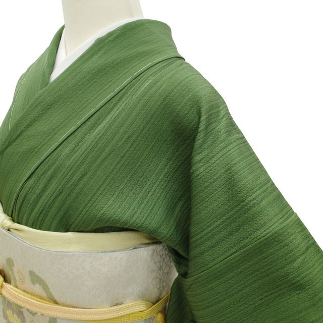新古品】 小紋 手染屋 吉兵衛 袷 着物 未使用 正絹 緑 グリーン系 志毛