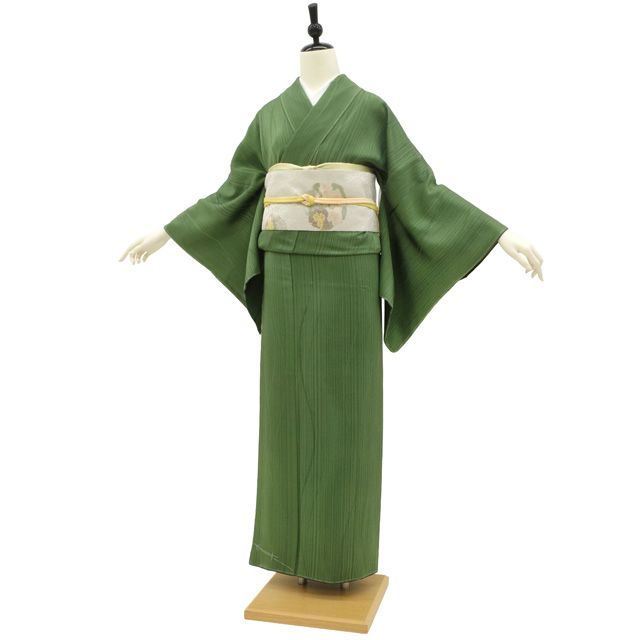 新古品】 小紋 手染屋 吉兵衛 袷 着物 未使用 正絹 緑 グリーン系 志毛 