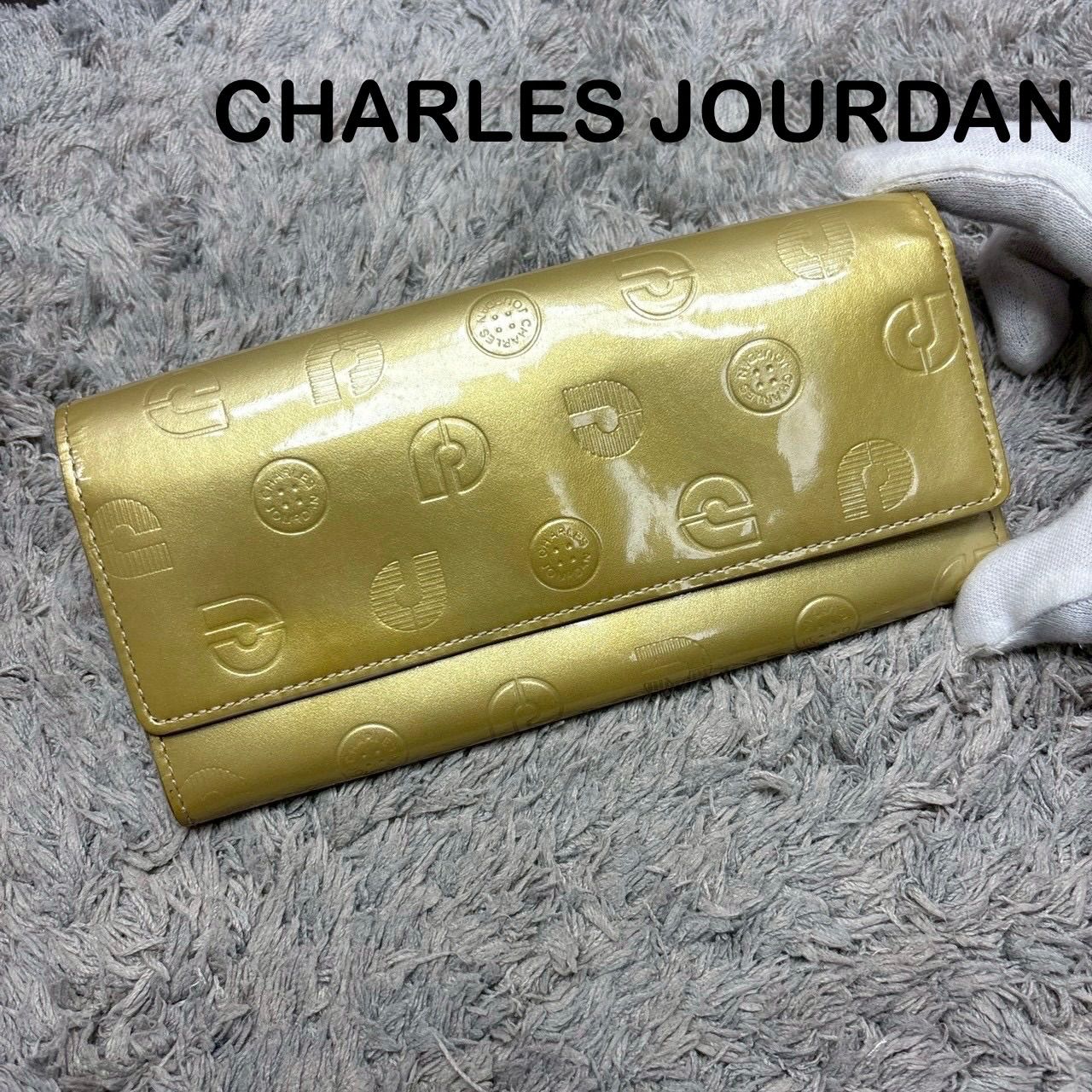CHARLES JOURDAN シャルルジョルダン 長財布 エナメル エンボスロゴ 