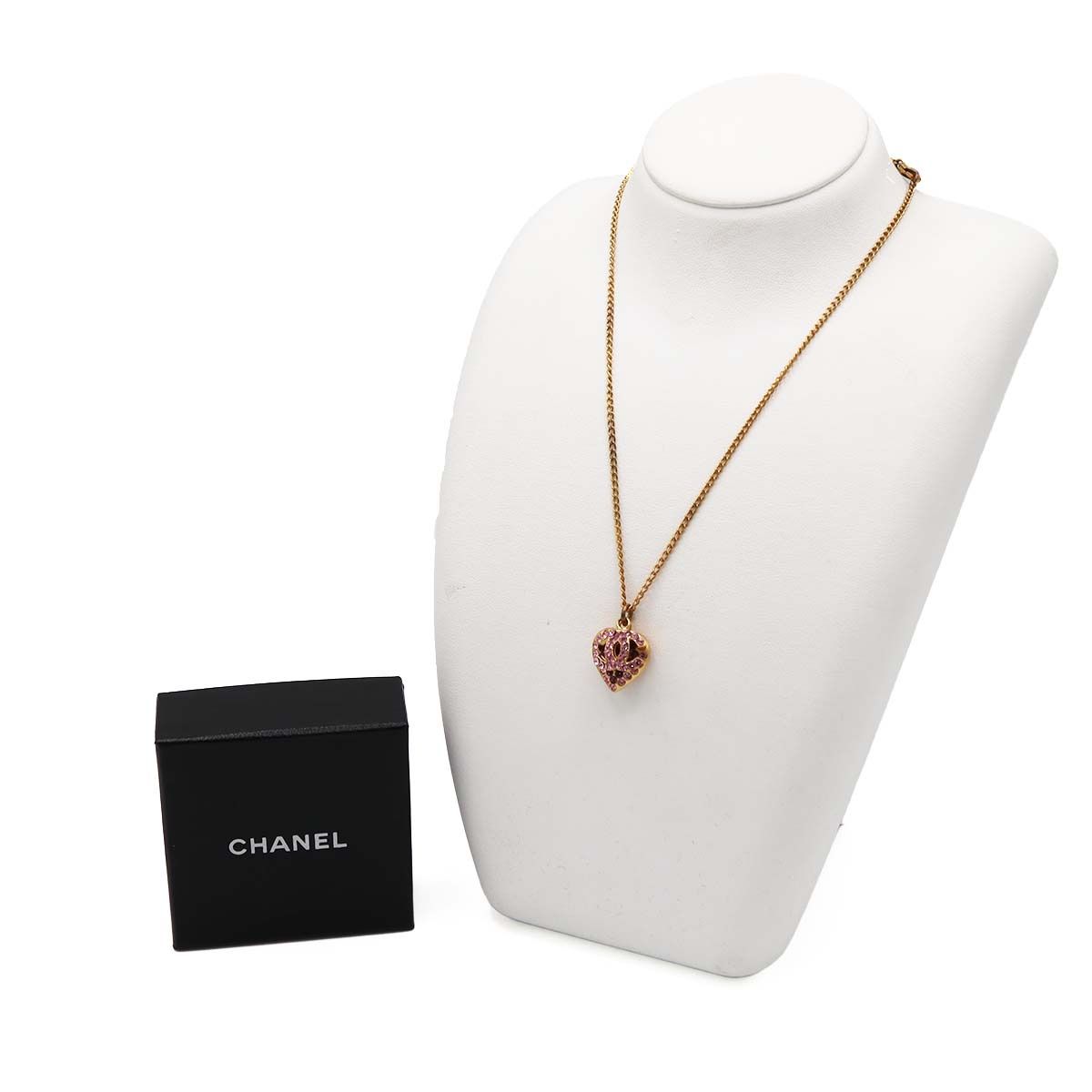 CHANEL ネックレス ハート ココマーク ピンクストーン CHANEL シャネル ネックレス ココマーク ハート ピンク 赤 ライン