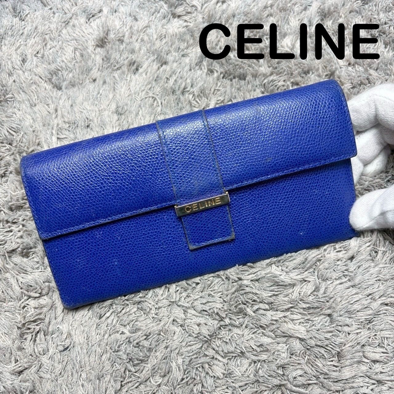 CELINE セリーヌ 長財布 レザー ブルー - メルカリ