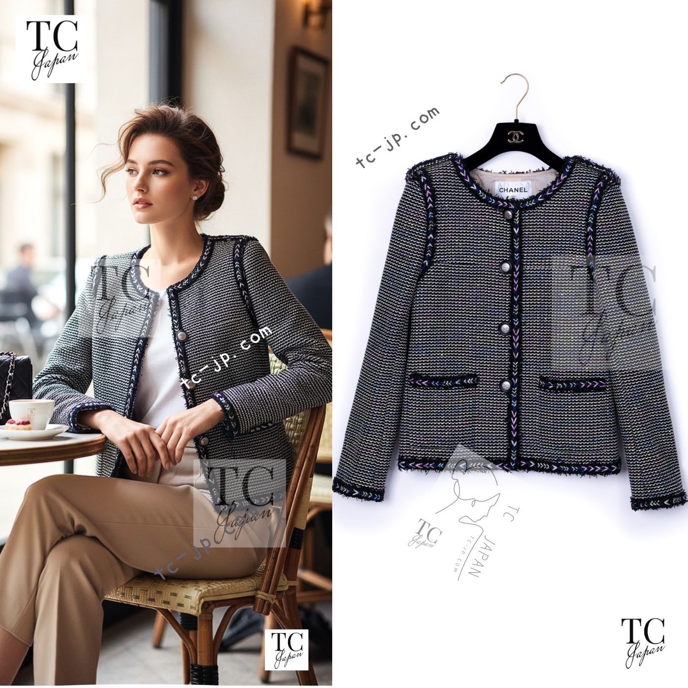 シャネル ジャケット CHANEL ブラック マルチカラー 肩章 ココマーク 