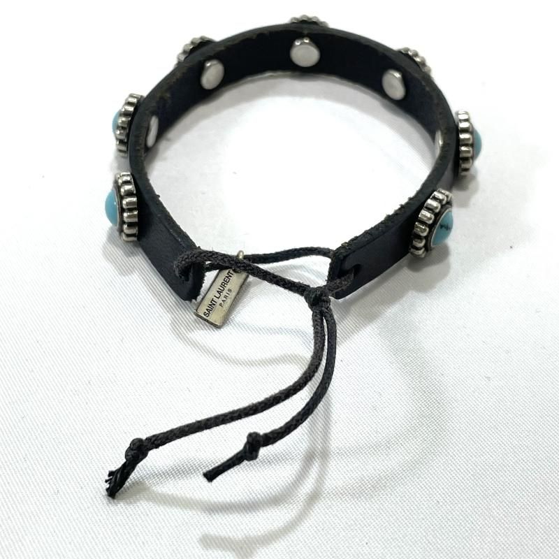 中古】SaintLaurent ターコイズ レザーブレスレット サンローラン 