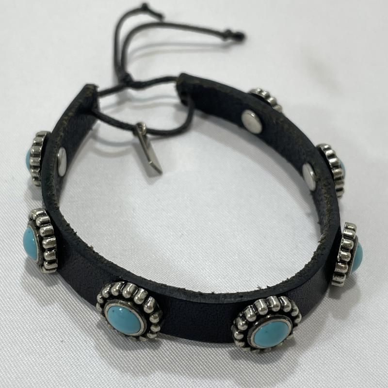 中古】SaintLaurent ターコイズ レザーブレスレット サンローラン 