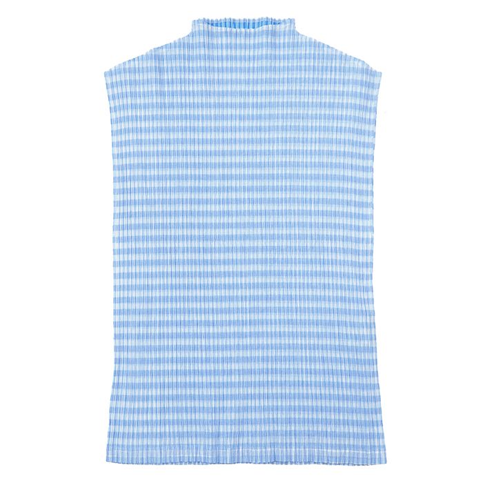 SALE【新品同様】ISSEY MIYAKE イッセイミヤケ カットソー ギンガムチェック サイズ 2 レディース プリーツ ハイネック フレンチスリーブ トップス サックスブルー 青 日本製 SALE【新品同様】ISSEY MIYAKE イッセイミヤケ カットソー ギンガム