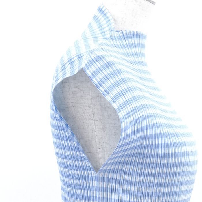 SALE【新品同様】ISSEY MIYAKE イッセイミヤケ カットソー ギンガムチェック サイズ 2 レディース プリーツ ハイネック フレンチスリーブ トップス サックスブルー 青 日本製 SALE【新品同様】ISSEY MIYAKE イッセイミヤケ カットソー ギンガム